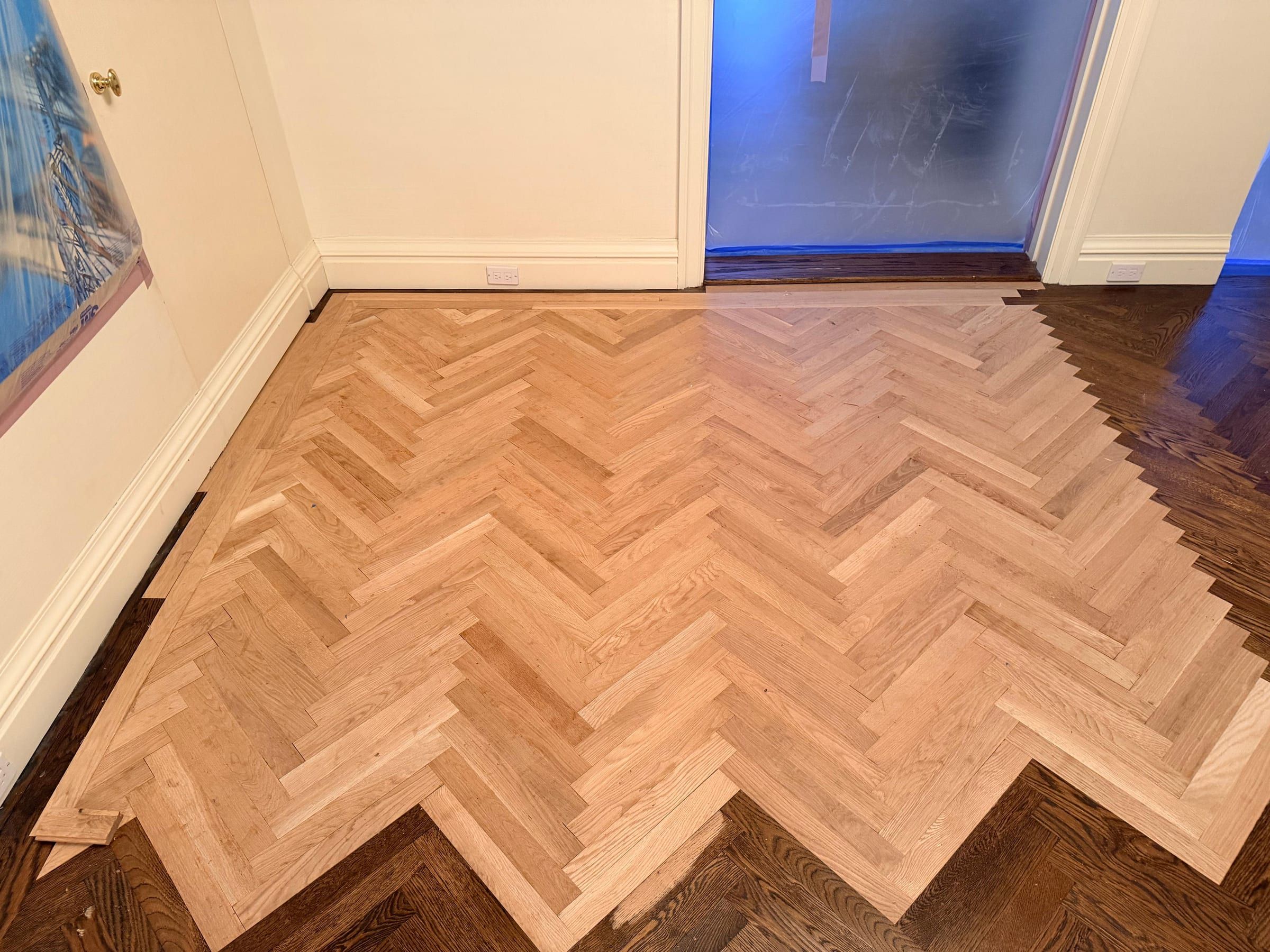 Before: Herringbone Repair & Stain Match — photo 4